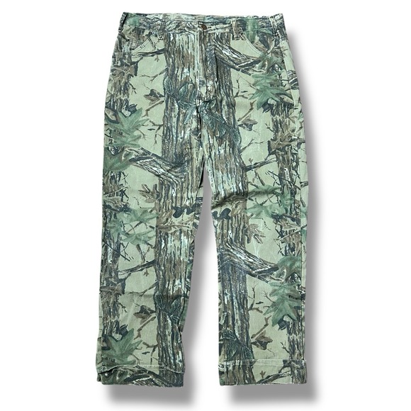 Vtg Duxbak Jeans Mens 36x27 Woodland Realtree Camo Canvas Denim Pants 90s USA - Picture 1 of 15